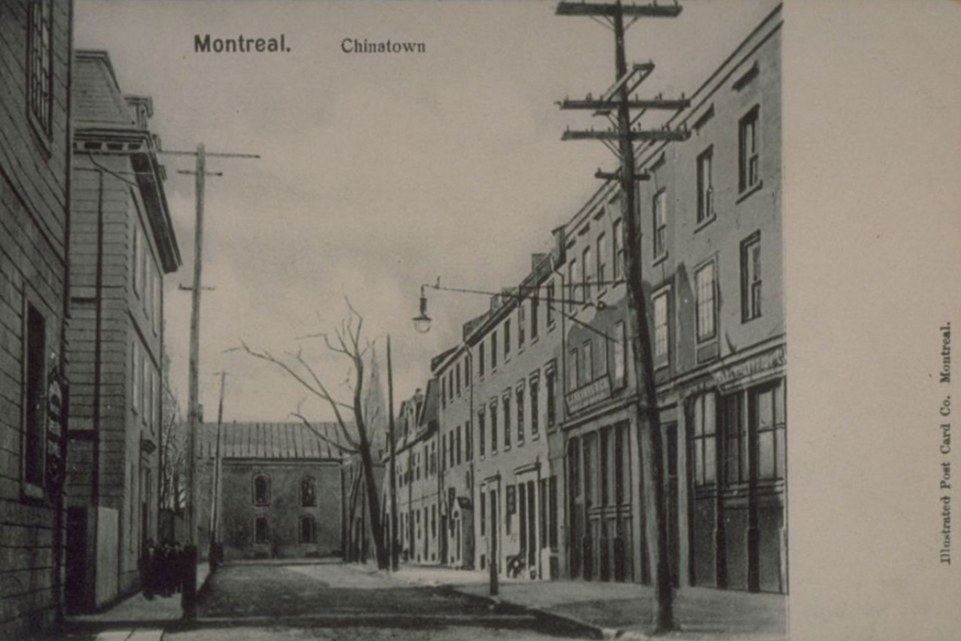 This postcard from the early 1900s shows the buildings on De La Gauchetière Street torn down to create the federal Guy-Favreau office complex. The project had a significant impact on the footprint of Chinatown.